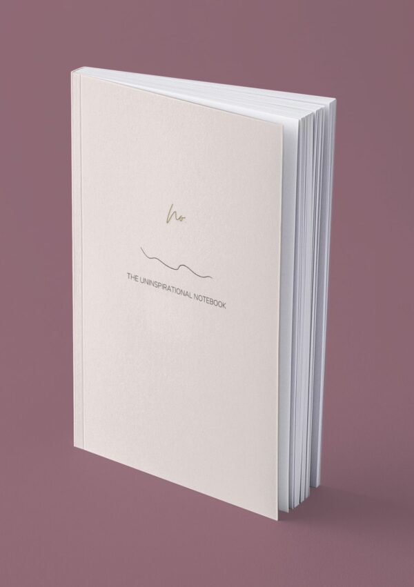Mock up image of the Uninspirational notebook funny sarcastic journal pastel pink cover