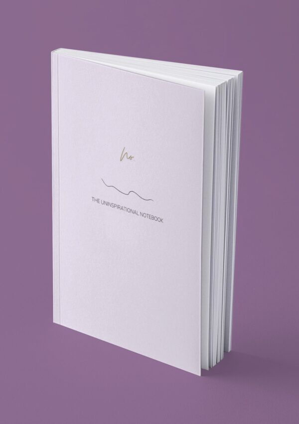 Mock up image of the Uninspirational notebook funny sarcastic journal pastel purple cover