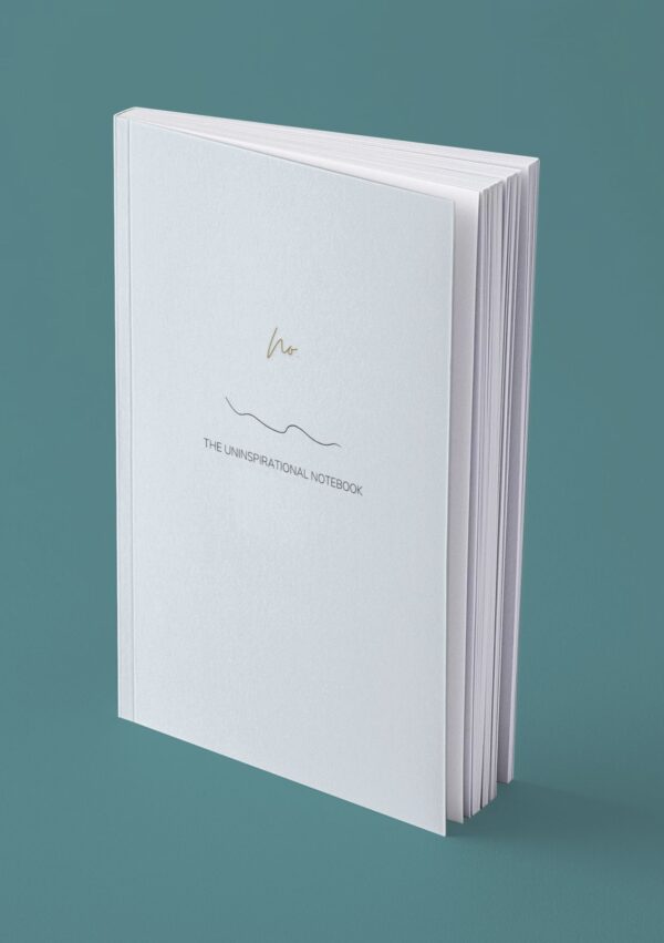 Mock up image of the Uninspirational notebook funny sarcastic journal pastel blue cover