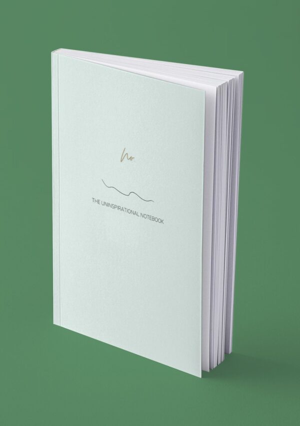 Mock up image of the Uninspirational notebook funny sarcastic journal pastel green cover