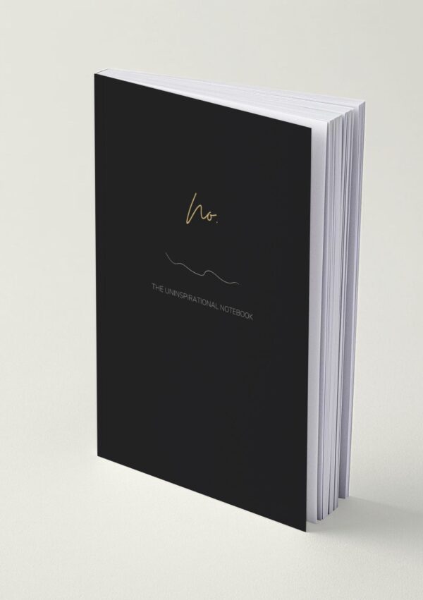 Mock up image of the Uninspirational notebook funny sarcastic journal Black cover