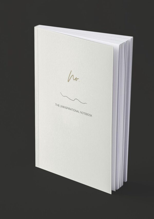Mock up image of the Uninspirational notebook funny sarcastic journal White cover paperback edition.