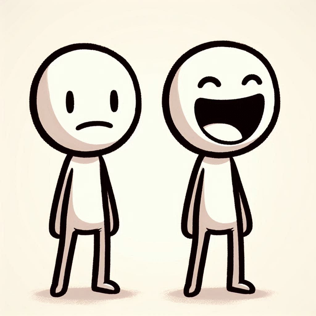 Cartoon stick figure graphic of two people, one is enthusiastic and the other has a lack of enthusiasm