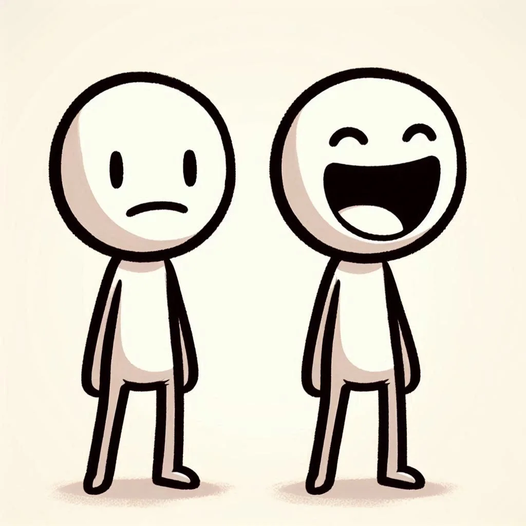 Cartoon stick figure graphic of two people, one is enthusiastic and the other has a lack of enthusiasm