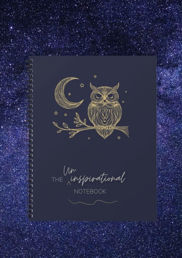 Uninspirational Notebook Night Owl Blue cover mock up sample image.