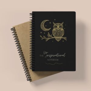 Uninspirational Notebook Night Owl Black cover mock up sample image.