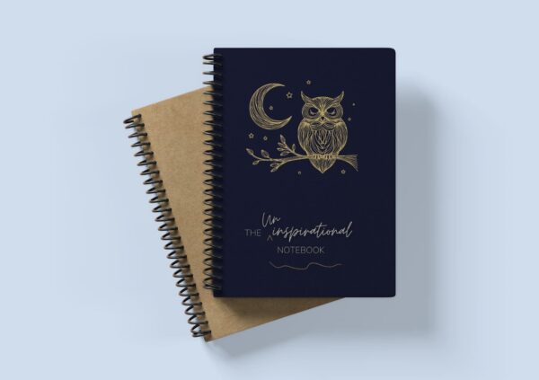 Uninspirational Notebook Night Owl Blue cover mock up sample image.